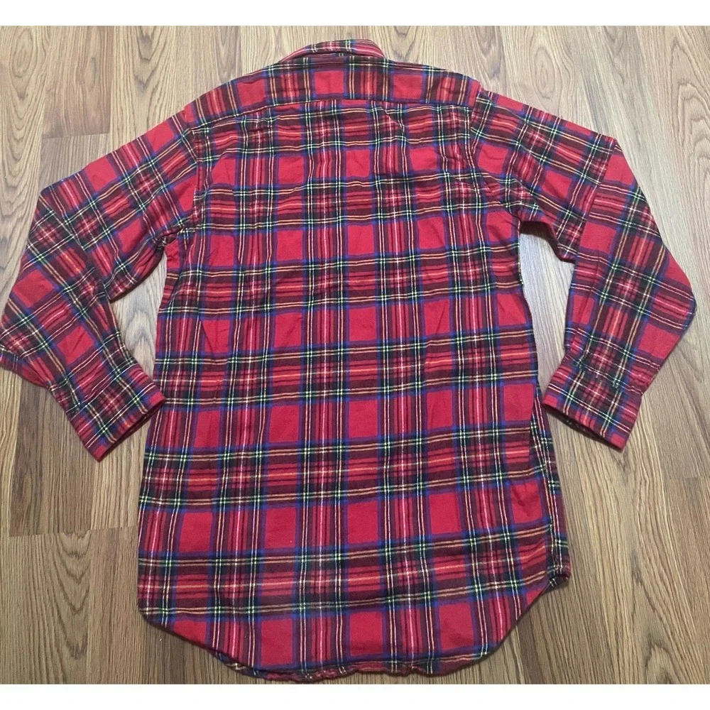 L.L.Bean Flannel Shirt Mens 15.5 34 Red Plaid Made In Canada Cotton